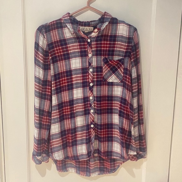 Pink Rose Red, Blue, and White Flannel - Picture 1 of 1